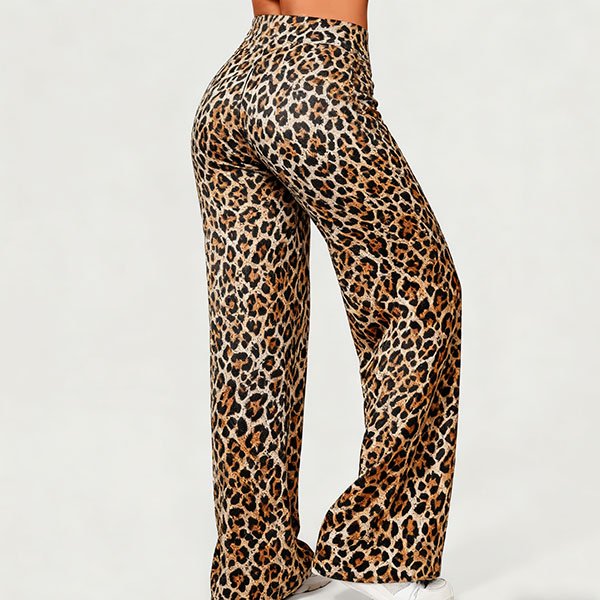 Leopard print casual flared wide-leg pants
