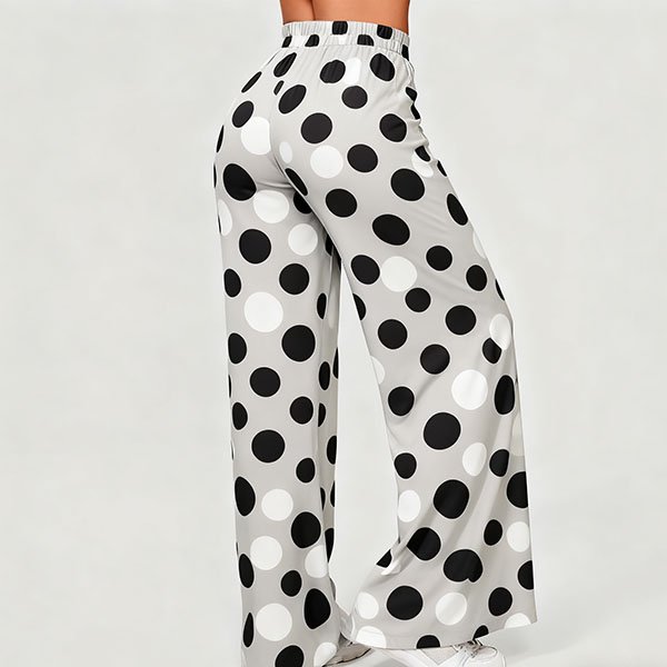 Black and white polka dot casual flared pants