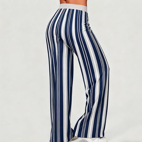 Blue and white striped casual wide-leg pants