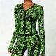 Green patterned slim-fit base layer jacket
